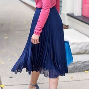 Topshop Pleated Midi Skirt - Navy Blue